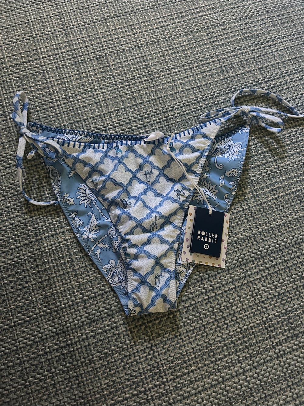 Roller Rabbit Blue and White Tie-Side Bikini Bottom reversible